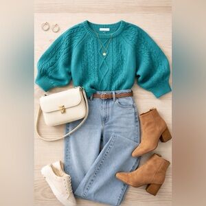 Cream villa Seoul Korea boho chic cable knit vibrant eccentric ulzzang sweater